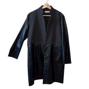 Man Geeny Grey and Black Faux Leather Open Front Jacket